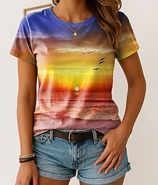 זול -בגדי ריקוד נשים חולצה קצרה Ombre גראפי וינטאג' מסוגנן קלסי שרוולים קצרים צווארון עגול קצר חולצות רגילות יומי סוף שבוע דפוס ורוד מסמיק פול סגול כתום קיץ אביב