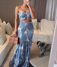 billiga -Dam Långklänning Maxiklänning Bodycon Halter Neck Klänning Ruched Klänning Sexig klänning Strand Sommarklänning Normal Löv Ärmlös Halterneck Rodnande Rosa Blå Grön Sommar