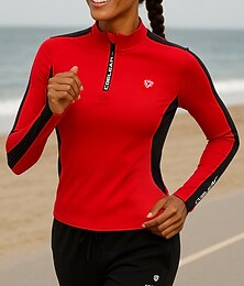 preiswerte -Damen Laufoberteil Sport-Sweatshirt Viertelreißverschluss Langarm Oberteil Athleisure Farbblock Atmungsaktiv Outdoor Laufen Yoga Sportbekleidung Sportkleidung Schwarz Weiß Rote