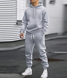 voordelige -Voor heren Trui met capuchon Trainingspak sweatsuit Zwart Rood Marineblauw Khaki Lichtgrijs Capuchon Effen Zak 2-stuks Sport & Outdoor Dagelijks Feestdagen Polyester Streetwear Basic Casual Lente