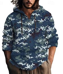 billiga -Herr Skjorta Popover skjorta Sommarskjorta Casual skjorta Strandskjorta Rodnande Rosa Kungsblå Blå Mörkblå Grå Långärmad Kamuflasje Huva Semester Helgdag Snörning Kläder Polyester Mode Ledigt Bekväm