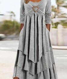 abordables -Femmes Robe Midi Robe Décontractée Mode Moderne Vacances Quotidien Week-end Coupe régulière Uni manche longue Col ras du cou Marron Vert Gris Clair Printemps Automne