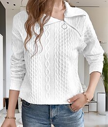 お買い得  -女性用 Pullover 平織り ストリートファッション カジュアル 快適 長袖 Ｖネック レギュラートップス ストリート 祝日 お出かけ ハーフジップ ブラック ホワイト グレー 秋