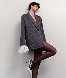 olcso -női 100% pamut blézer lélegző fodros foltvarrás csík elegáns vintage édes csíkok vakáció parti lezser mindennapi egysoros hosszú bevágott hajtókás bő szabású hosszú ujjú felsőruházat bordó szürke