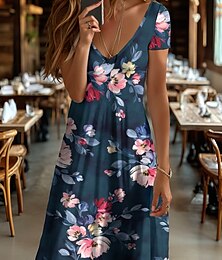 abordables -Femmes Mini Robe Robe Décontractée Robe T-Shirt Robe d'Été Robe trapèze Vacances Occasionnel Boho Plage Coupe régulière Fleuri Graphique Manche Courte Col en V Rouge Bleu Violet Marron Été Printemps