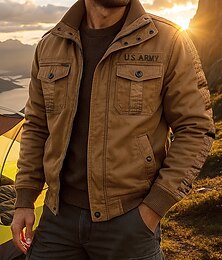 preiswerte -Herren Fleece-Cargojacke Baumwolle Winter Draussen Thermowarm Oberteil Schwarz Grün Khaki