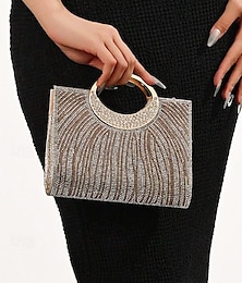 economico -pochette da sera con strass da donna con manico rotondo – borsa con cristalli dorati scintillanti per cocktail party, matrimoni ed eventi formali