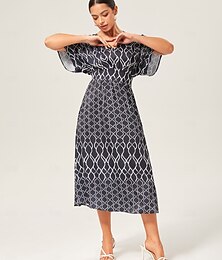 preiswerte -Damen Weiblich Freizeitkleid Langes Kleid Maxikleid Schwarz Kurzarm Geometrisch V Ausschnitt Urlaub XS S M