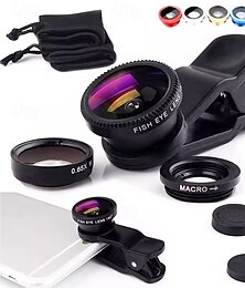 お買い得  -iPhone、Xiaomi、Redmi用3in1魚眼広角マイクロカメラレンズ、スマートフォン用3in1ズーム魚眼レンズ、電話クリップ付きレンズ