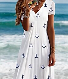 ieftine -Pentru femei Rochie Mini Rochii Tricou Rochie de Vară Casual Stiluri de Plajă Ieșire Plajă Fit standard Mare Manșon scurt În V Alb Roșu-aprins Bleumarin Gri Deschis Vară Primăvară