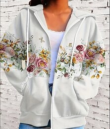 economico -Per donna Felpe con cappuccio Floreale Grafico Moda Casual Manica Lunga Con Cappuccio Top Regolari Streetwear Abbigliamento Quotidiano Cerniera Tasca Stampato Bianco Viola Fucsia Primavera Autunno