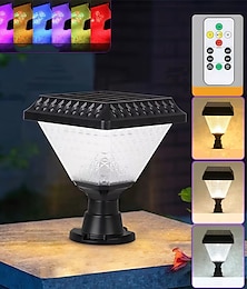 abordables -Lámpara de pilar LED solar temporizada con control remoto para exteriores, IP65, lámpara solar LED para jardín, atenuación RGB, luz cálida, luz blanca, luz neutra, linterna solar, luz solar, luces