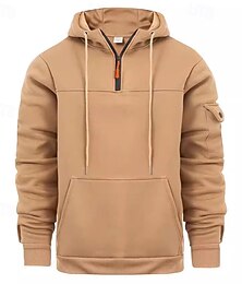 economico -Per uomo Felpa con cappuccio Felpa con cappuccio e zip corta Nero Blu marino Cachi Grigio chiaro Grigio scuro Con Cappuccio Semplice Patchwork Tasca Frontale Zip a un quarto Sport & Outdoor Casuale