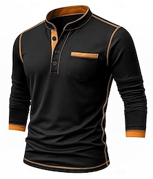 olcso -Férfi Henley ing Pólók Henley felső Hosszú ujj Tömör szín Sima Divat Dizájn Alkalmi Színes Gombok Henley Szabadtéri Hétköznapi Napi Nyár Tavasz Ősz Fekete Fehér Sötétkék Henley póló