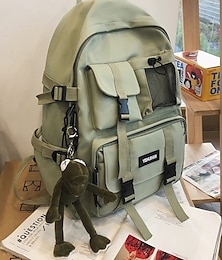 economico -Zaino casual di grande capacità per adolescenti - Zaino scolastico multitasche in stile coreano con portachiavi in peluche per la scuola, i viaggi e le attività all'aperto, nero, bianco e rosso