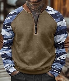 billige -Herre Genser Kvart glidelås genser Rød Navyblå Blå Brun Grønn Halv glidelås Fargeblokk Kamuflasje Halv glidelås Trykt mønster Avslappet Daglig Ferie Polyester Årgang Gatemote Fritid Høst Vinter Klær