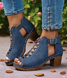 abordables -Bottines à talon bloc découpé et bout ouvert pour femmes avec fermeture éclair au dos – talons épais d'été élégants pour les rendez-vous, les garden-parties et les événements en plein air