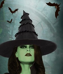 abordables -Sorcière Elphaba Halloween Chapeau Accessoires Adulte Femmes Halloween Carnaval Performance Soirée Déguisements d'Halloween faciles Se déguiser