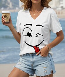 זול -בגדי ריקוד נשים חולצה קצרה גראפי חיה וינטאג' מסוגנן קלסי שרוולים קצרים צווארון V חולצות רגילות יומי ליציאה סוף שבוע דפוס שחור לבן צהוב ורוד מסמיק אודם קיץ אביב