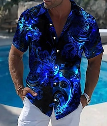 preiswerte -Herren Blumendruck Neonleuchten Blumen Sommer Hawaiihemd Knopfhemd Alohahemd Kurzarm Hawaiianisch Urlaub Strandbekleidung Sommer Frühling Umlegekragen 3D-Druck Hemden mit Kragen Schwarz 1 Schwarz