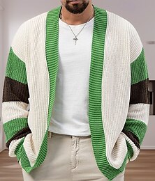 billige -Herre Genser Cardigan Genser Riflet Strikke Vanlige topper Fargeblokk Strikket Stripet V-hals Moderne Moderne Fritid Avslappet Dagligdagstøy Klær Vinter Grønn M L XL