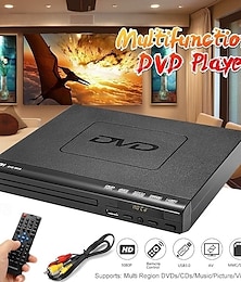 رخيصةأون -مشغل أقراص DVD بدقة 1080 بكسل بقوة 15 واط مع إمكانية التشغيل المتعدد وجهاز تحكم عن بعد وزاوية رؤية متعددة ومنفذ USB