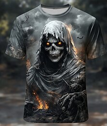 levne -Pánské Lebky 3D Žací stroj Tričko Krátký rukáv tričko 3D tisk Tričkový Košile Přehnaný Designové Horor Párty ulice Dovolená Černá 1 Černá Šedá Léto Jaro Celý rok Oblečení S M L XL XXL XXXL