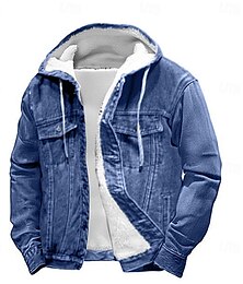 abordables -Hombre Chaqueta de lana Chaqueta de mezclilla Casual Mantiene abrigado Cortavientos Con Capucha Invierno Color sólido Casual Con Capucha Regular Negro Azul Piscina Chaquetas