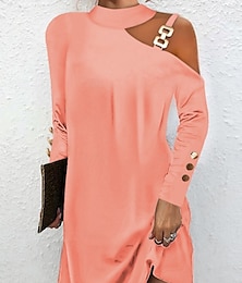 abordables -Femmes Mini Robe Robe fourreau Occasionnel Quotidien Coupe régulière Uni manche longue Col Halter Noir Blanche Rose Claire Bleu Été Automne