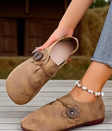 abordables -Mocassins à fleurs à bout large pour femmes – chaussures pieds nus décontractées à bout rond confortables avec fleur décorative pour les femmes aux pieds larges, parfaites pour le travail, les promenades et la marche légère