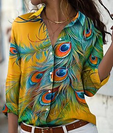 economico -Camicia da donna a maniche lunghe blusa con bottoni grafica geometrica vintage quotidiana alla moda colletto tops regolari lavoro quotidiano bottoni stampa gialla rosa blu verde estate primavera