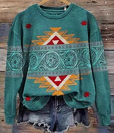 economico -Per donna Felpa Pullover Felpe con cappuccio Grafico Geometrico Tribale Moda Casual Manica Lunga Girocollo Top Regolari Streetwear Abbigliamento Quotidiano Stampato Giallo Verde Primavera Autunno