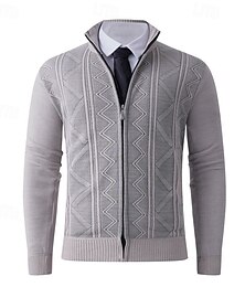 abordables -Hombre Chaqueta de Punto Suéter recortado Jersey con cremallera Suéter de punto Estriado Tejer Tops regulares Vellón Plano Escote Chino Moda Clásico Vacaciones Ropa Cotidiana Ropa Otoño Invierno Rojo