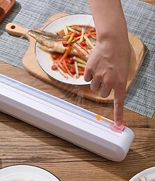 levne -Nástroj na řezání potravinové fólie, design s přísavkou, nastavitelný dávkovač fólie s vestavěným nožem pro skladování v kuchyni, praktický nástroj pro domácnost na role z plastových fólií a fólií