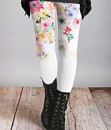 billige -Dame Leggings Ferie Årgang Mote Ankel-lengde Høy Midje Blomstret Grafisk Printer Myk Pustende Elastisk utendørs Daglig Rødstrupe-egg Blå Hvit Brun Grønn Sommer Vår Høst Slank Fasong