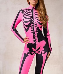 economico -Teschio Scheletro Body Catsuit a Corpo Intero Costume Spaventoso Per uomo Per donna Ragazzi Bambini Adulti Performance Feste Club Halloween Carnevale Giorno della morte Costume di Carnevale facile