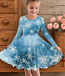 ieftine -Crăciun Girls ' 3D Fiecare Fulg zăpadă Rochie Manșon Lung Vară Primăvară Vacanță Zilnic Concediu Prințesă Frumoasa Dulce Copii 4-12 ani Rochie casual Rochie A line Lungime Genunchi Fit regulat