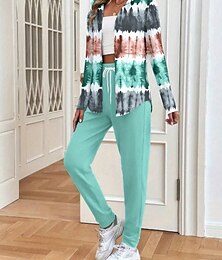 economico -Per donna Attivo Quotidiano Felpa con Cappuccio Tuta Set di Pantaloni Manica Lunga Girocollo Con Cappuccio Grafico Geometrico Blocco di colori Coulisse Stampato All'aperto Casuale Verde Primavera