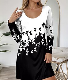ieftine -Pentru femei Rochie Mini Rochii Tricou Rochie A line Casual Zilnic Fit regulat Grafic Fluture Manșon Lung Stil Nautic Alb Roz Îmbujorat Albastru piscină Mov Toamnă Iarnă