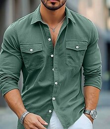 economico -Per uomo Camicia Abbigliamento da spiaggia Camicia casual Camicia con Bottoni Semplice Vacanza Casuale Nero Marrone Verde Grigio Manica Lunga Bavero Estate Primavera & Estate Abbigliamento Bottoni