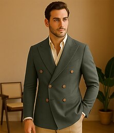 preiswerte -Herren Blazer aus 100 % Leinen Formell Hochzeit Weihnachten Elegant Vintage Sommer Frühling 100% Leinen Einfarbig Tasche Rein Doppelreihig Blazer Schwarz Weiß Orange Armeegrün