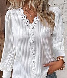 economico -Per donna Camicia di Pizzo Tinta unica Elegante Essenziale Casual Manica Lunga Scollo a V Top Regolari Quotidiano Pizzo Patchwork Bianco Rosso Viola Arancione Verde Estate Primavera Autunno