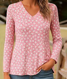 economico -Per donna Maglietta Floreale Grafico Piante Vintage Elegante Classico Manica Lunga Scollo a V Top Regolari Quotidiano Stampato Rosa Blu Viola Verde Primavera Autunno