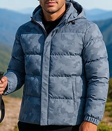 levne -Pánské Puffer Jacket Venkovní Termální Teplý Turistické oblečení Turistické oblečení Zima Podzim Vrchní část oděvu Kempování a turistika Běh Potisk Černá Modrá Šedá