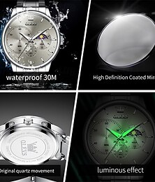 abordables -Un nuevo reloj de negocios para hombre con correa de acero Olevs, cronógrafo luminoso con indicación de 24 horas, reloj de cuarzo multifuncional resistente al agua, reloj de pulsera deportivo informal