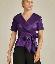 abordables -Mujer Color sólido Elegante Cuello Vuelto Con cinturón Color Berenjena Verano Primavera Otoño