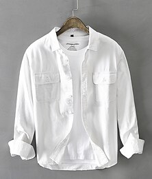 voordelige -Voor heren Overhemd Linnen overhemd Normaal shirt Overhemd met knopen Katoenen shirt Effen Vakantie Hawaii Zwart Wit Bruin Groen Lange mouw Revers Lente Herfst Kleding Zak