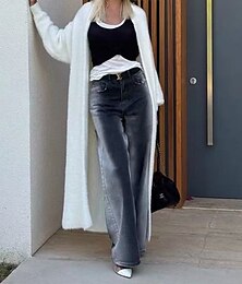 economico -Per donna Felpa Cardigan Moda Streetwear Quotidiano Tinta unica A Coste Scollo a V Lavorato a maglia Manica Lunga Top lunghi Maglia Ferie Uscire Weekend Bianco Autunno Inverno