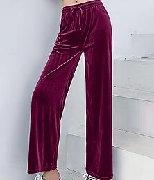 abordables -Femmes Jambe large Pantalon en velours côtelé Slacks Streetwear Occasionnel Longueur complète Naturel Uni Conception à cordon élastique Confortable Vacances Fête Sortir Fuchsia Marron Automne Coupe