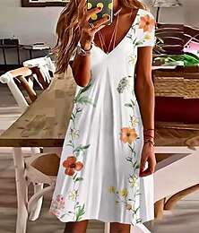 abordables -Femmes Mini Robe Robe Décontractée Robe d'été Mode Moderne Quotidien Plage Week-end Coupe régulière Fleur Manche Courte Col en V Blanche Été Printemps